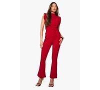 boohoo Women's Scuba Crepe Shoulder Pad Top & Flare Set in Red | Size: 6