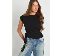 boohoo Women's Scuba Crepe Sleeveless One Sided Tie Top in Black | Size: 16