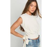 boohoo Women's Scuba Crepe Sleeveless One Sided Tie Top in Butter | Size: 6