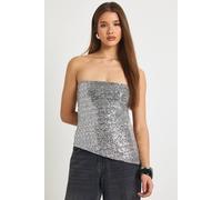 boohoo Women's Sequin Bandeau Asym Hem Top in Silver | Size: 10