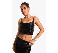 boohoo Women's Sequin Cami Top in Black | Size: 14