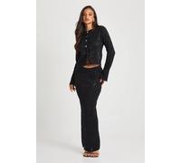 boohoo Women's Sequin Rib Column Maxi Skirt in Black | Size: 12