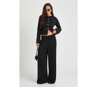 boohoo Women's Sequin Rib Wide Leg Trouser in Black | Size: 8
