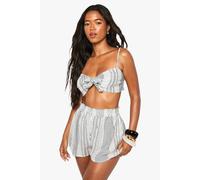 boohoo Women's Sequin Stripe Cotton Beach Crop Top in Cream | Size: Large