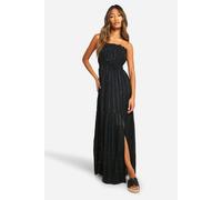 boohoo Women's Sequin Stripe Split Maxi Dress in Black | Size: 10