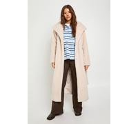 boohoo Women's Shawl Collar Belted Borg Coat in Cream | Size: 8