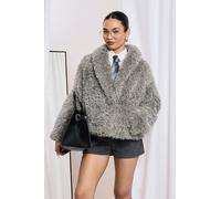 boohoo Women's Shawl Collar Faux Fur Coat in Grey | Size: 14