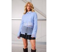 boohoo Women's Sheer Distressed Oversized Lightweight Jumper in Blue | Size: Large
