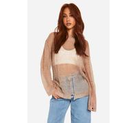 boohoo Women's Sheer Distressed Oversized Lightweight Jumper in Taupe | Size: Small