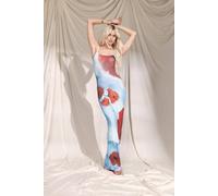 boohoo Women's Sheer Floral Strappy Maxi Dress in Blue | Size: 8