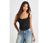 boohoo Women's Sheer Lace Corset Top in Black | Size: 6