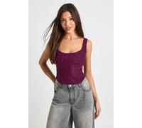 boohoo Women's Sheer Lace Corset Top in Plum | Size: 8