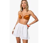 boohoo Women's Shell Trim Linen Beach Shorts in White | Size: Small