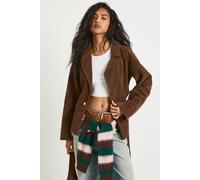 boohoo Women's Short Belted Suede Trench Coat in Tan | Size: 10