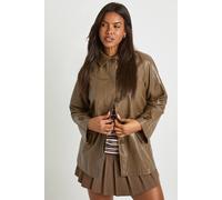 boohoo Women's Short Collared Faux Leather Trench Coat in Mushroom | Size: 12