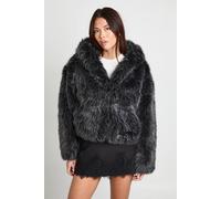 boohoo Women's Short Hooded Fur Jacket in Grey | Size: 8