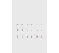 boohoo Women's Silver Stud Earring 9 Pack