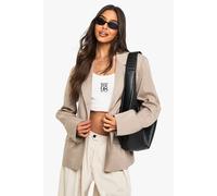 boohoo Women's Single Breasted Plunge Neckline Oversized Blazer in Mushroom | Size: 16