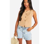 boohoo Women's Slash Neck Mock Horn Fitted Waistcoat in Taupe | Size: 6