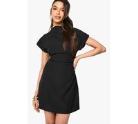 boohoo Women's Slash Neck Ruched Tailored Mini Dress in Black | Size: 10