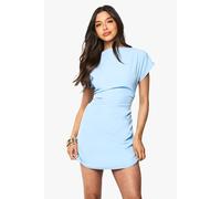boohoo Women's Slash Neck Ruched Tailored Mini Dress in Powder Blue | Size: 14