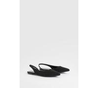 boohoo Women's Slingback Faux Suede Pointed Flats in Black | Size: 6