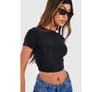 boohoo Women's Slinky Basic Short Sleeve Crop Top in Black | Size: 12