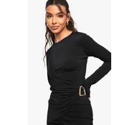 boohoo Women's Slinky Drape Front Top With Trim Detail in Black | Size: 6