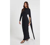boohoo Women's Slinky Long Sleeve Drape Maxi Dress in Black | Size: 14