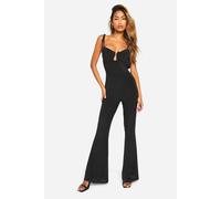 boohoo Women's Slinky Open Back Ruched Bum Jumpsuit in Black | Size: 16