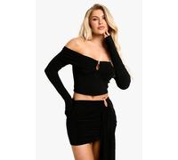 boohoo Women's Slinky V Bar Detail Drape Mini Skirt in Black | Size: 12