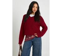 boohoo Women's Soft Boucle Knit V Neck Oversized Jumper in Burgundy | Size: Large