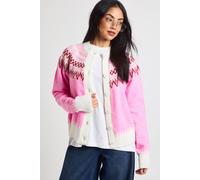 boohoo Women's Soft Knit Fairisle Christmas Cardigan in Pink | Size: Small