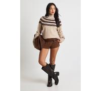 boohoo Women's Soft Knit Fairisle Christmas Jumper in Brown | Size: Large