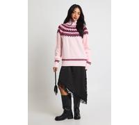 boohoo Women's Soft Knit Fairisle Christmas Jumper in Pink | Size: Small