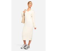 boohoo Women's Soft Knit Thick Rib Collar Detail Midaxi Dress in Ecru | Size: Small