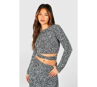 boohoo Women's Soft Marl Knit Tie Back Jumper in Black | Size: Medium