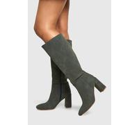 boohoo Women's Stacked Heeled Knee High Boot in Grey | Size: 8