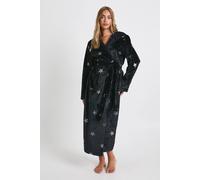 boohoo Women's Star Print Fleece Hooded Long Dressing Gown in Black | Size: 6