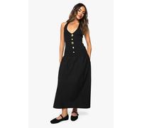 boohoo Women's Starfish Gold Trim Rib Poplin Mix Midaxi Dress in Black | Size: 10