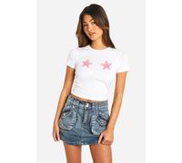 boohoo Women's Starfish Print Baby T-Shirt in White | Size: Medium