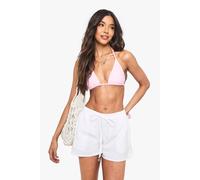 boohoo Women's Starfish Trim Poplin Beach Shorts in White | Size: Medium