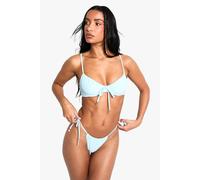 boohoo Women's Starfish Trim Ruched Tie Side Brief in Blue | Size: 16