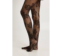 boohoo Women's Statement Flower Fishnet Tights in Black