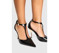 boohoo Women's Statement Heeled Croc T Bar Court Shoes in Black | Size: 6
