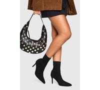boohoo Women's Stretch Knit Stiletto Boots in Black | Size: 7