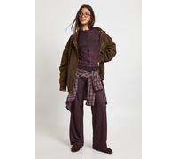 boohoo Women's Stripe Button Through Long Sleeve Top & Trouser Co Ord in Plum | Size: 16