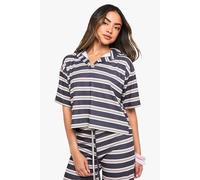 boohoo Women's Stripe Collared Top in Navy | Size: 8