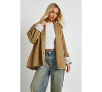 boohoo Women's Stripe Cuff Detail Short Collared Trench Coat in Camel | Size: 14