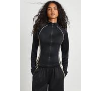 boohoo Women's Stripe Detail Fitted Tricot Track Jacket in Black | Size: XS